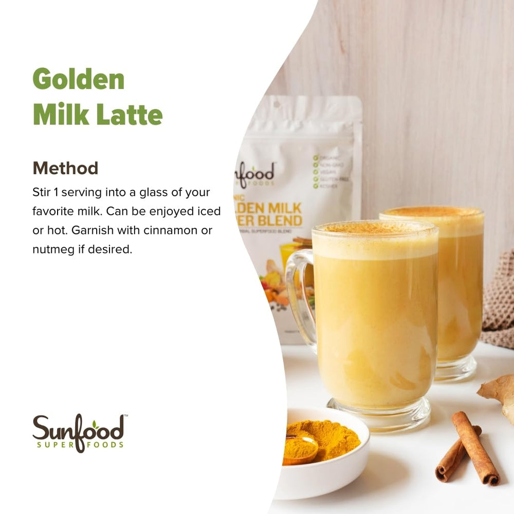 Cup of golden milk made with Sunfoods powder