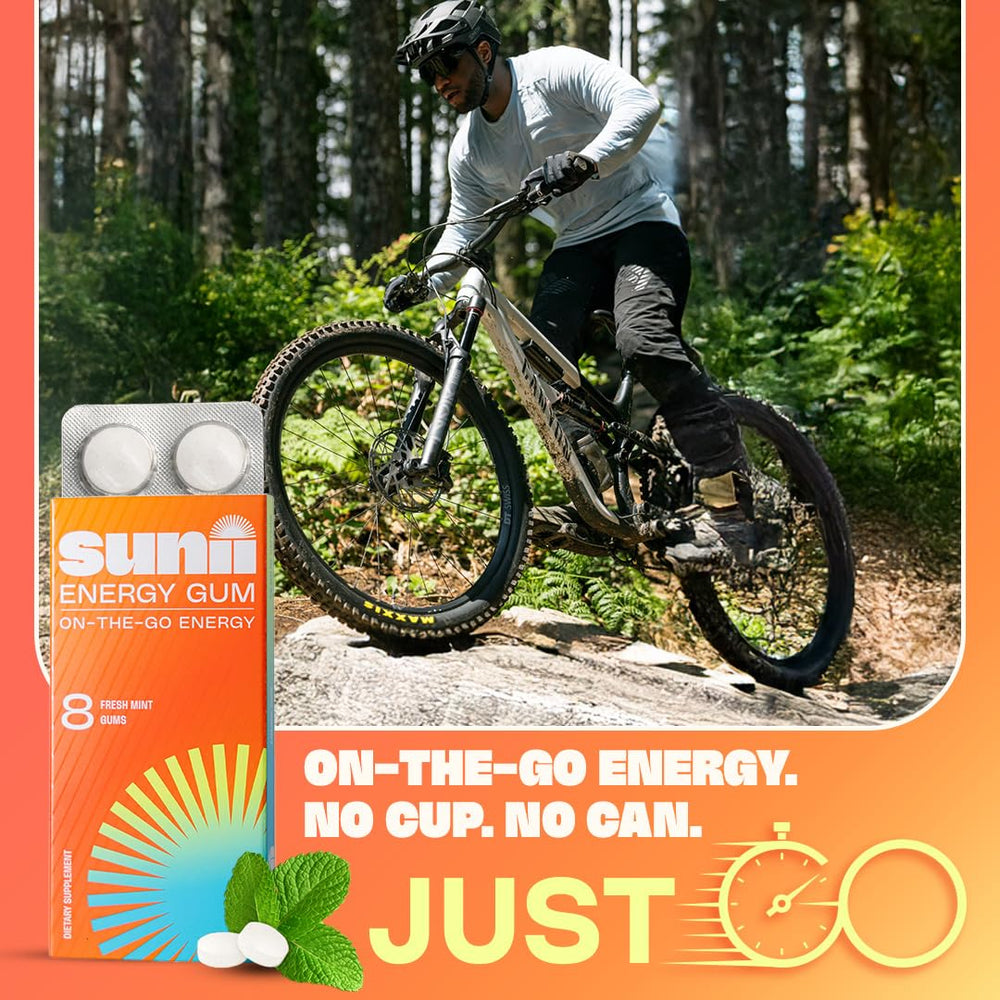 Sunii Energy Gum being chewed for rapid focus before workouts or meetings