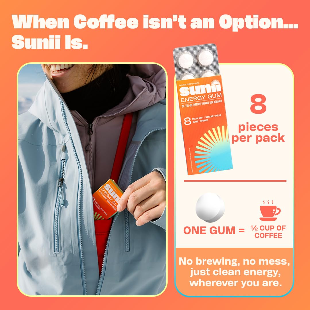 Sunii Energy Gum in a gym bag ready for pre-workout energy