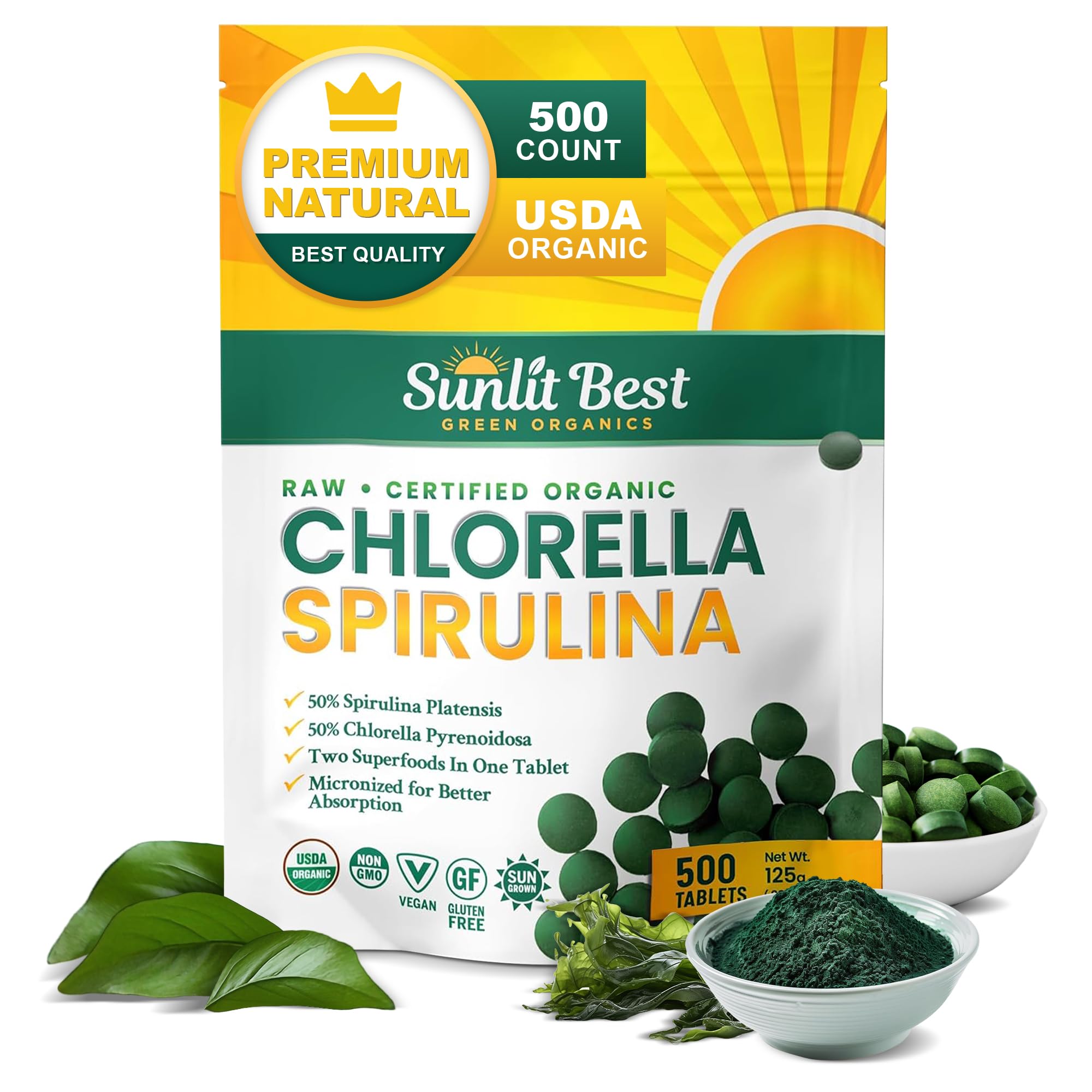 Sunlit Best Chlorella Spirulina tablets bottle label