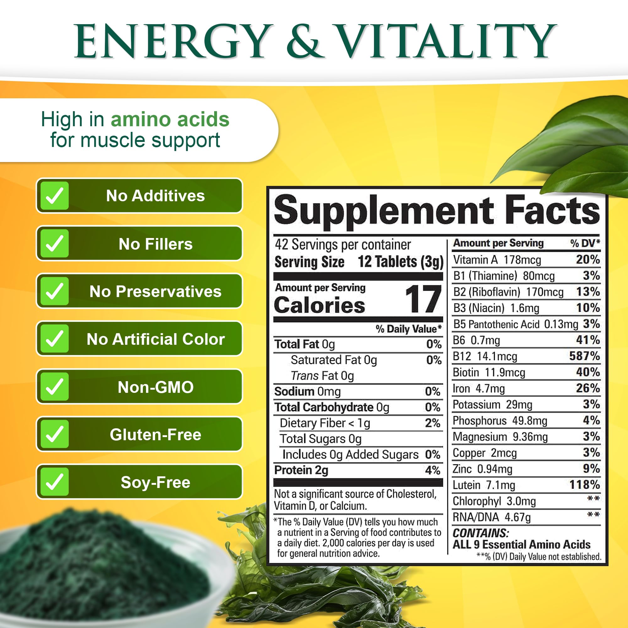 Chlorella and spirulina blend in tablets
