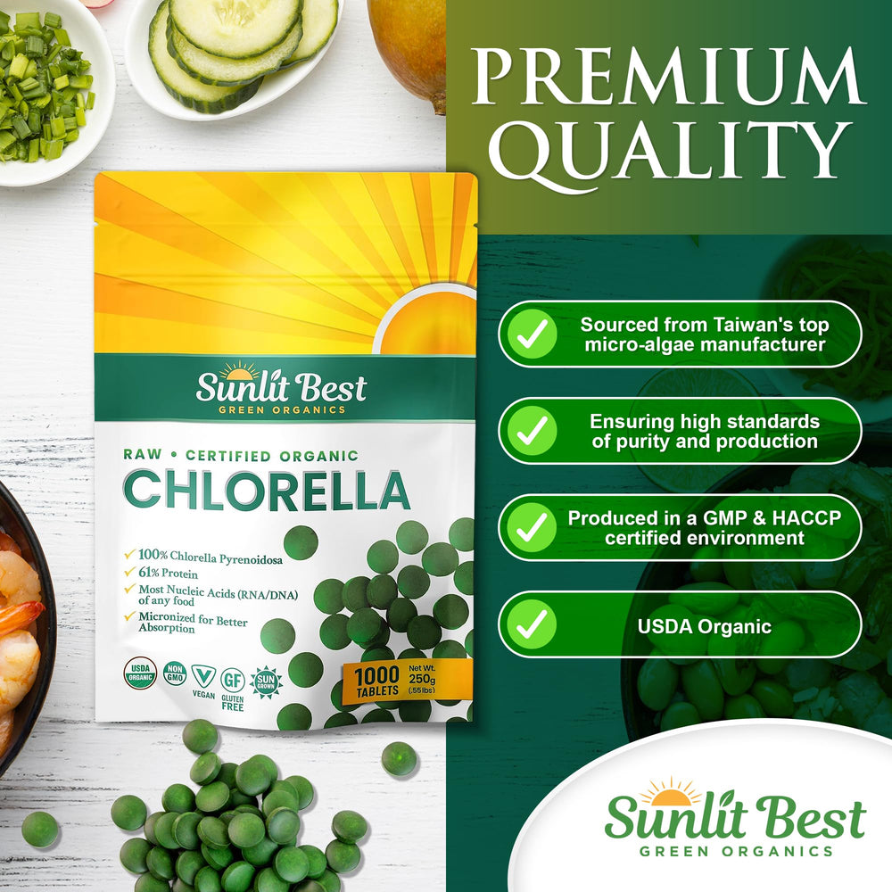 Back of bottle with supplement facts for Sunlit Best chlorella