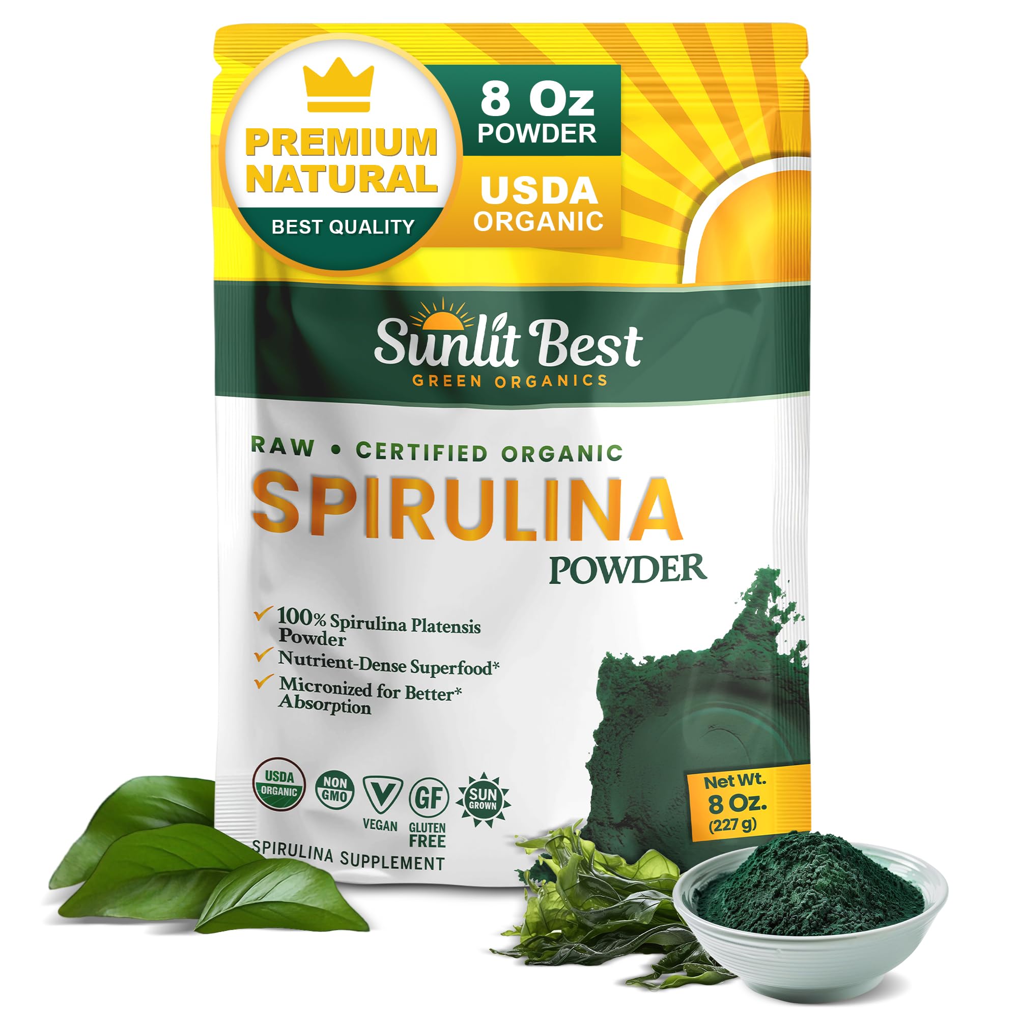 Sunlit Spirulina Powder Organic USDA label on jar