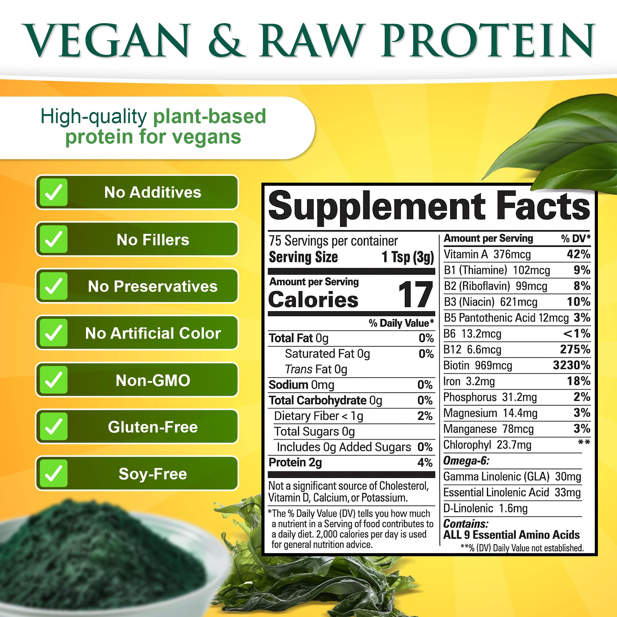 Spirulina powder being poured into a glass of smoothie