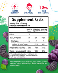 Close-up of grape-flavored Sunny Sam iron gummy