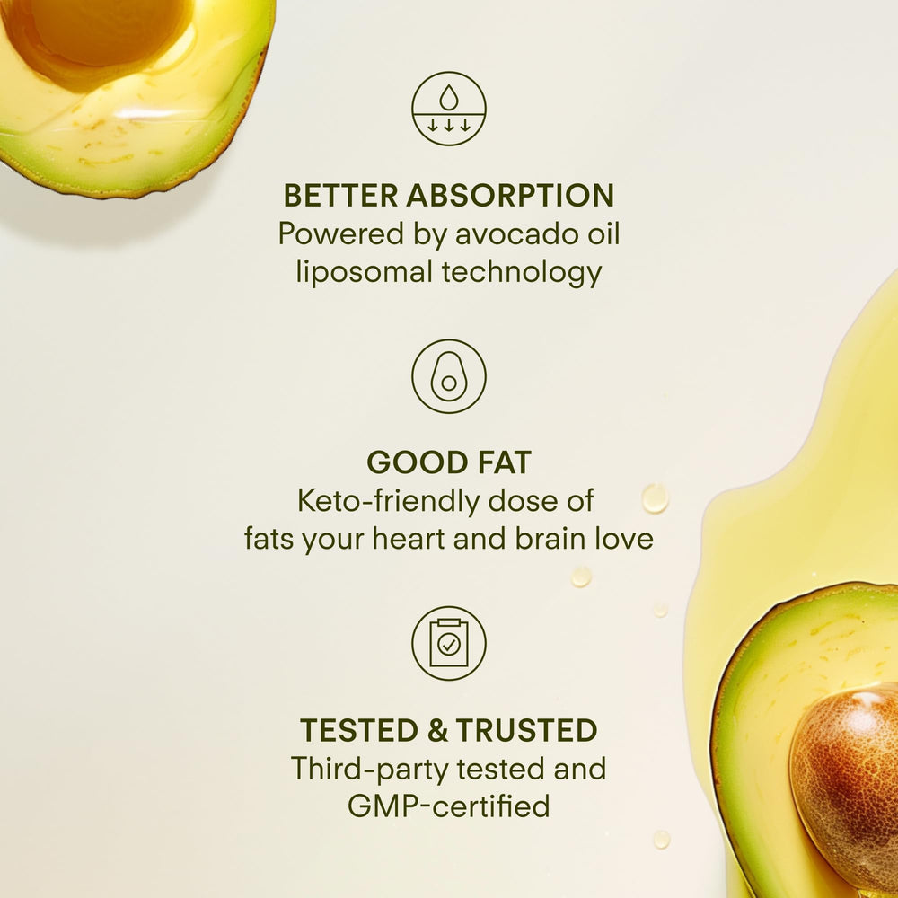 Illustration of key ingredients: NAD+, glutathione, CoQ10