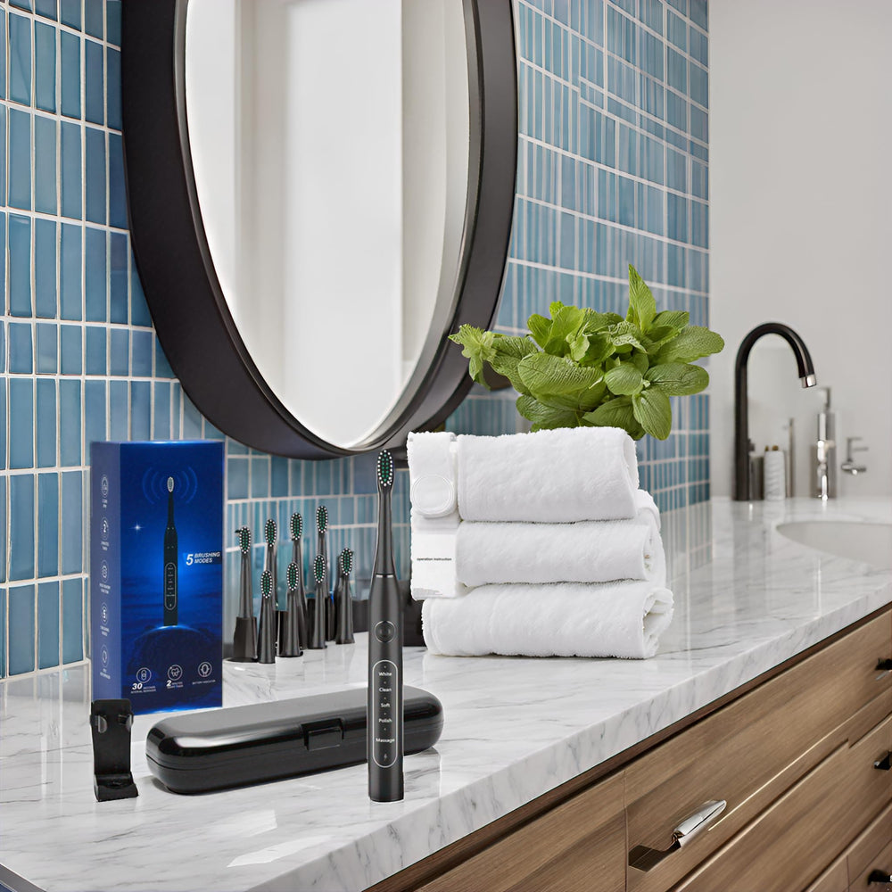 Rechargeable SunnyNest toothbrush showing long lasting battery