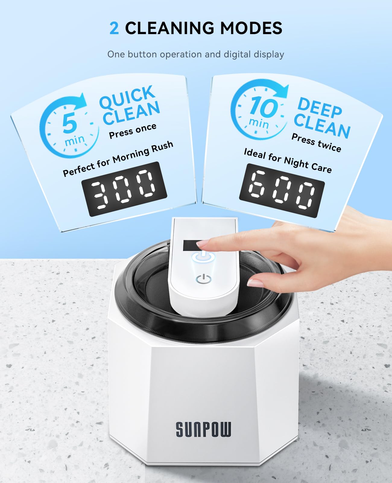 Large 220ml cleaning pod with transparent lid in use