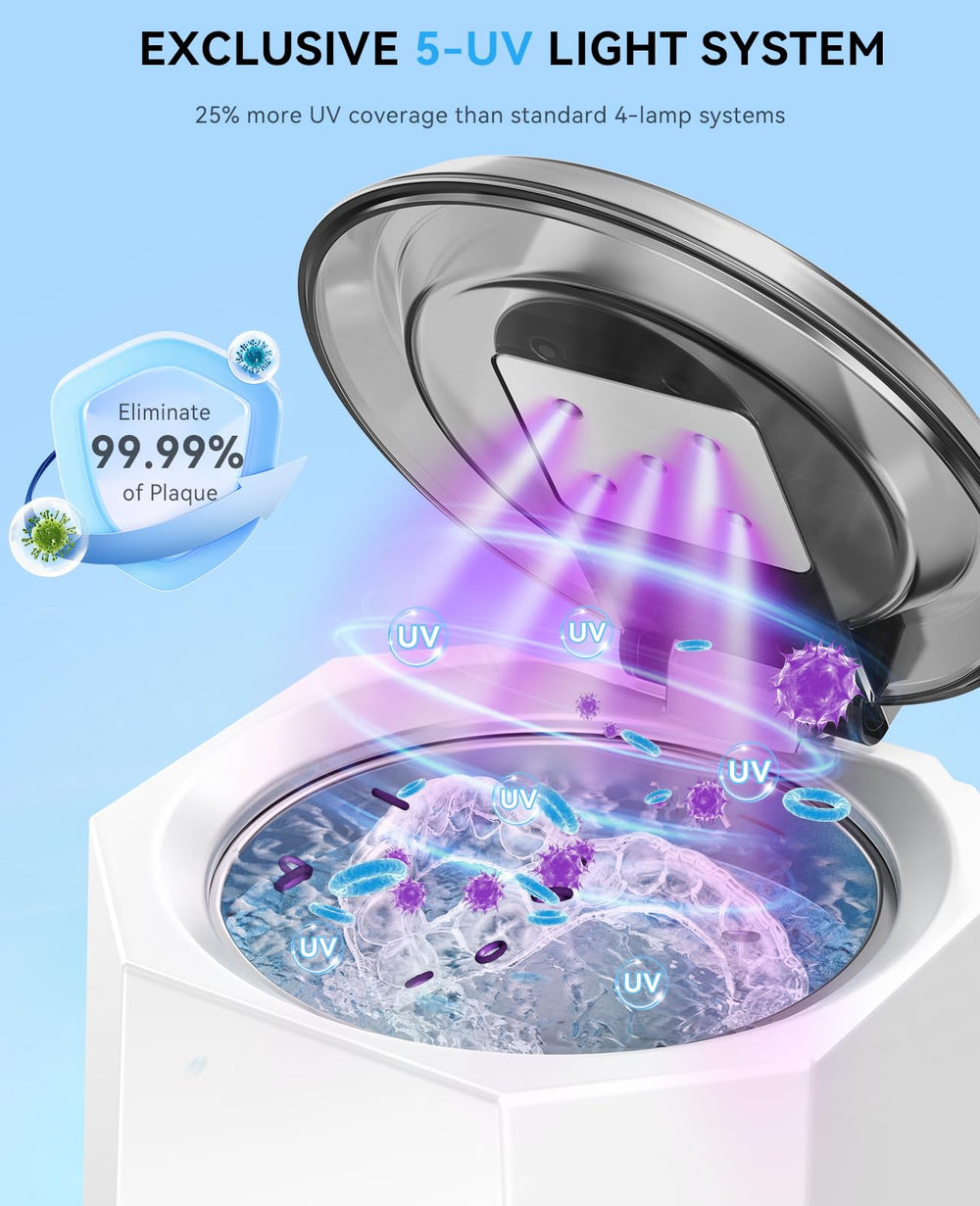 Cleaning pod with dentures and aligners inside