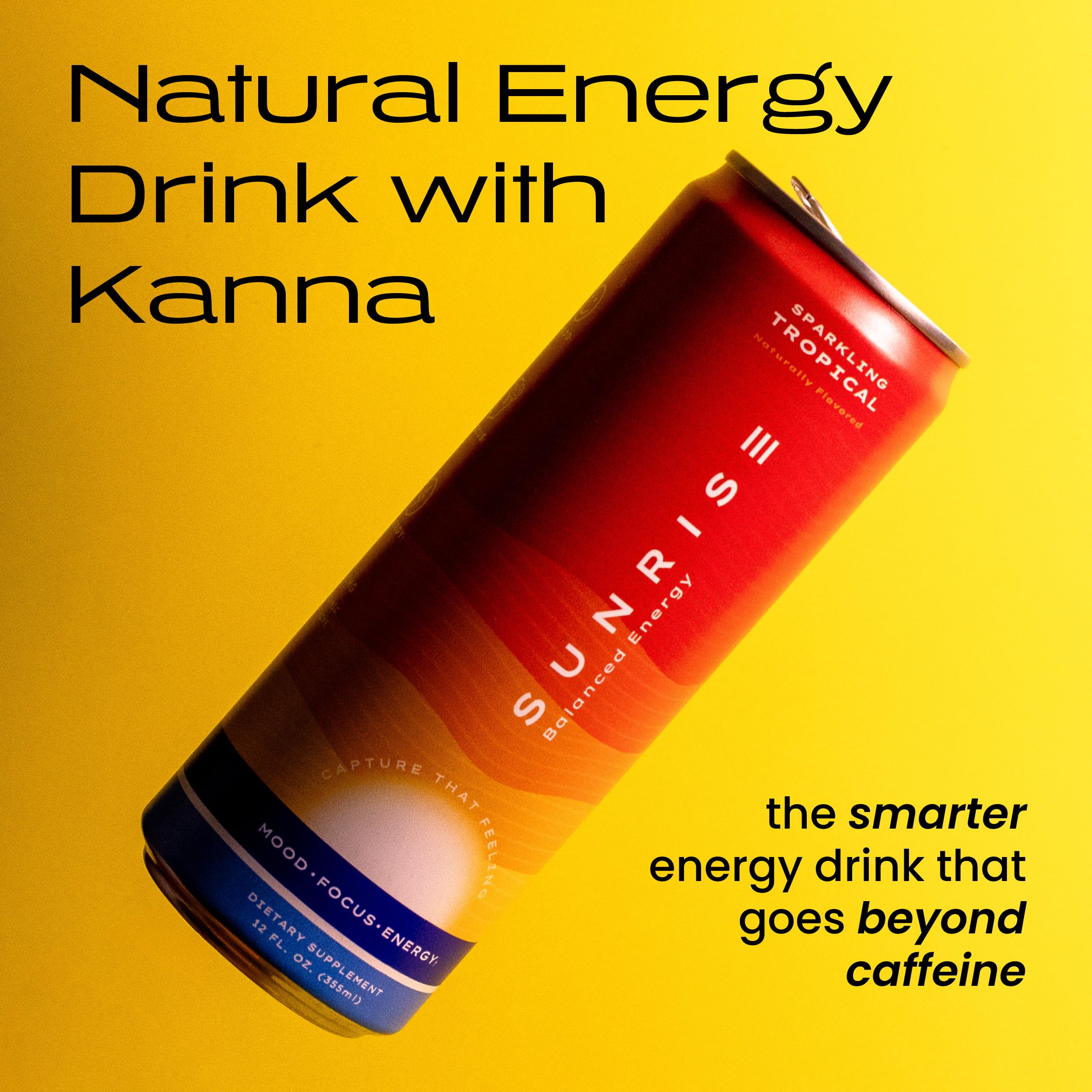 Sunrise Balanced Energy Kanna can on ice highlights portable, clean-label pick-me-up.