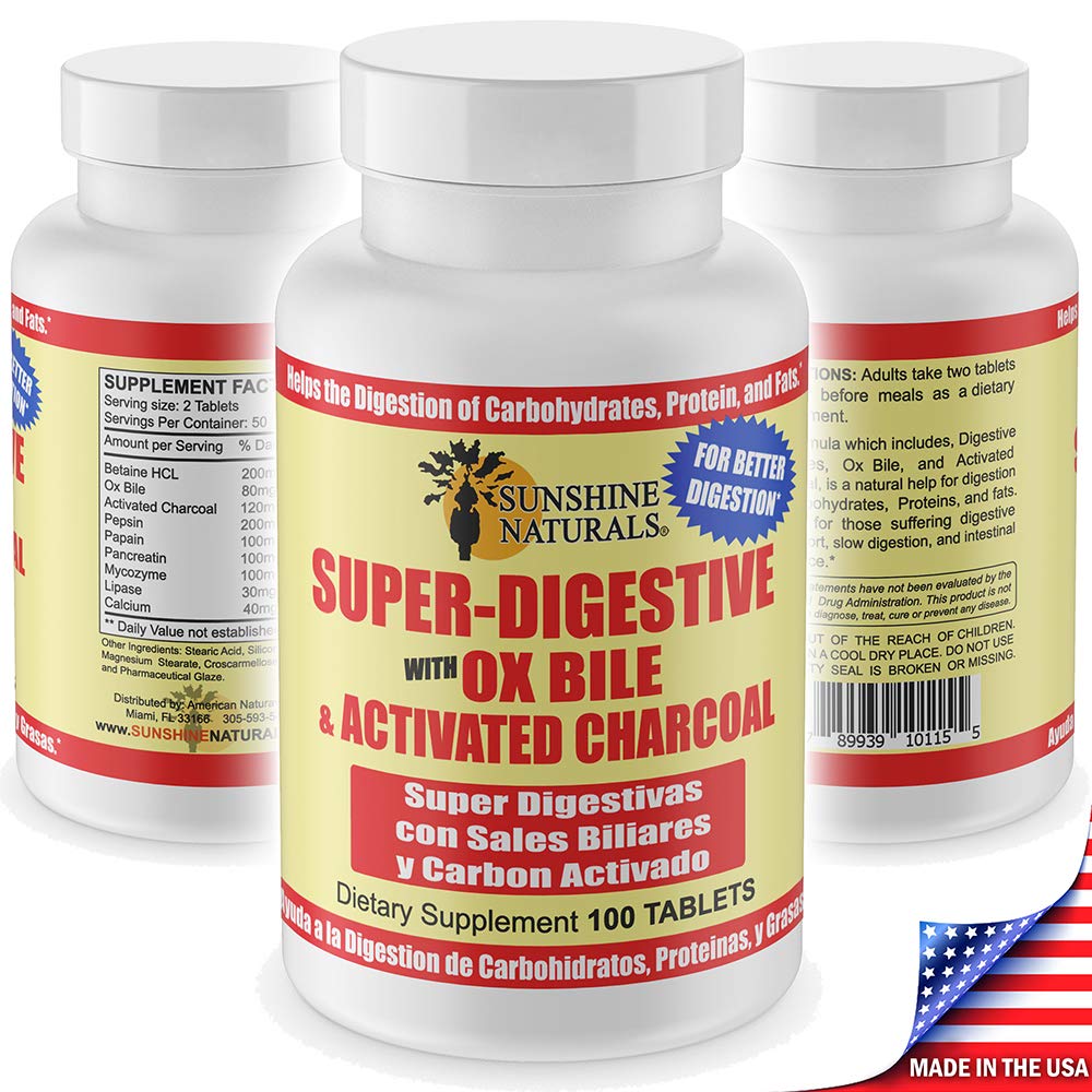 Close-up of Sunshine Naturals Super Digestive Supplement bottle label
