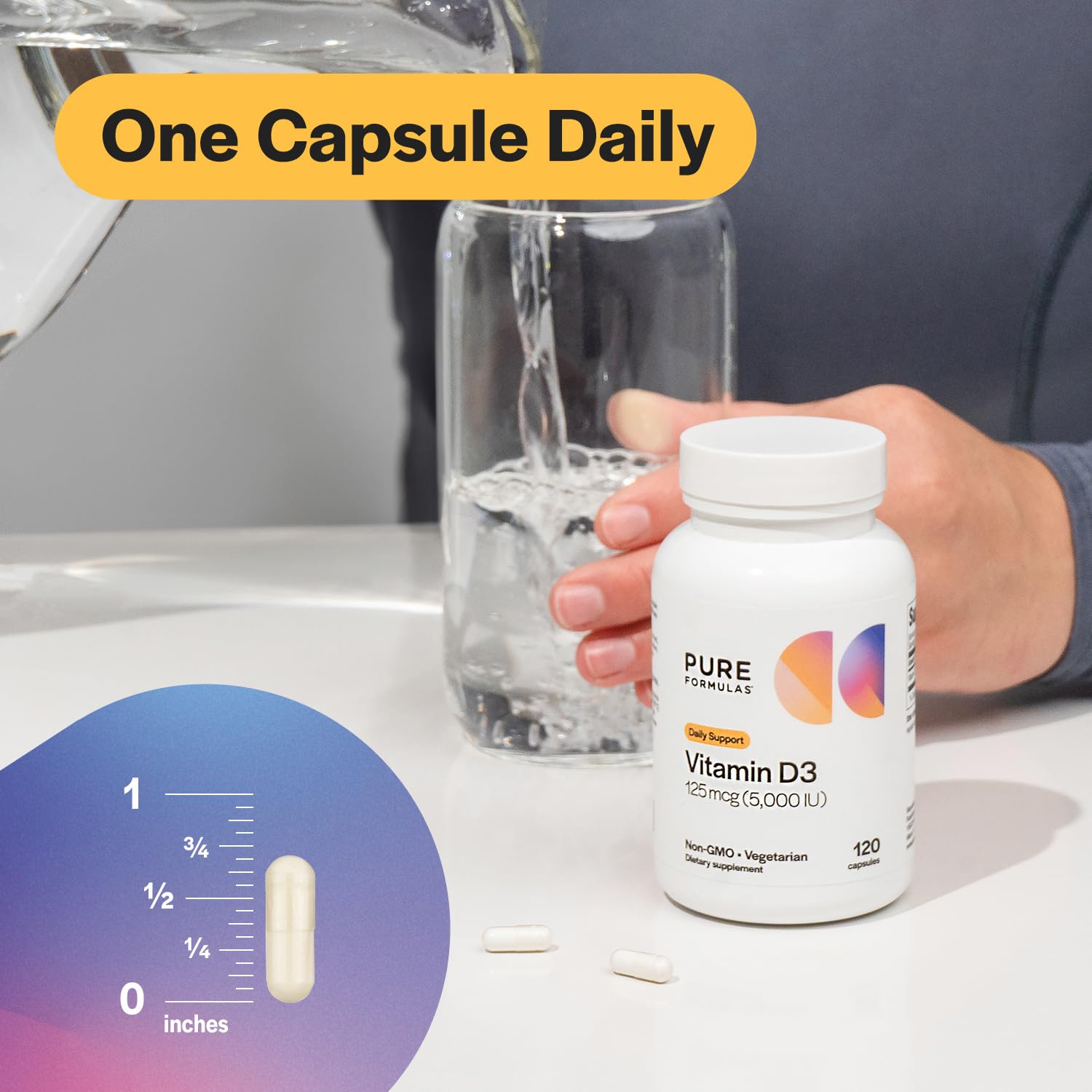 Vitamin D3 5000 IU capsule representing sunshine vitamin