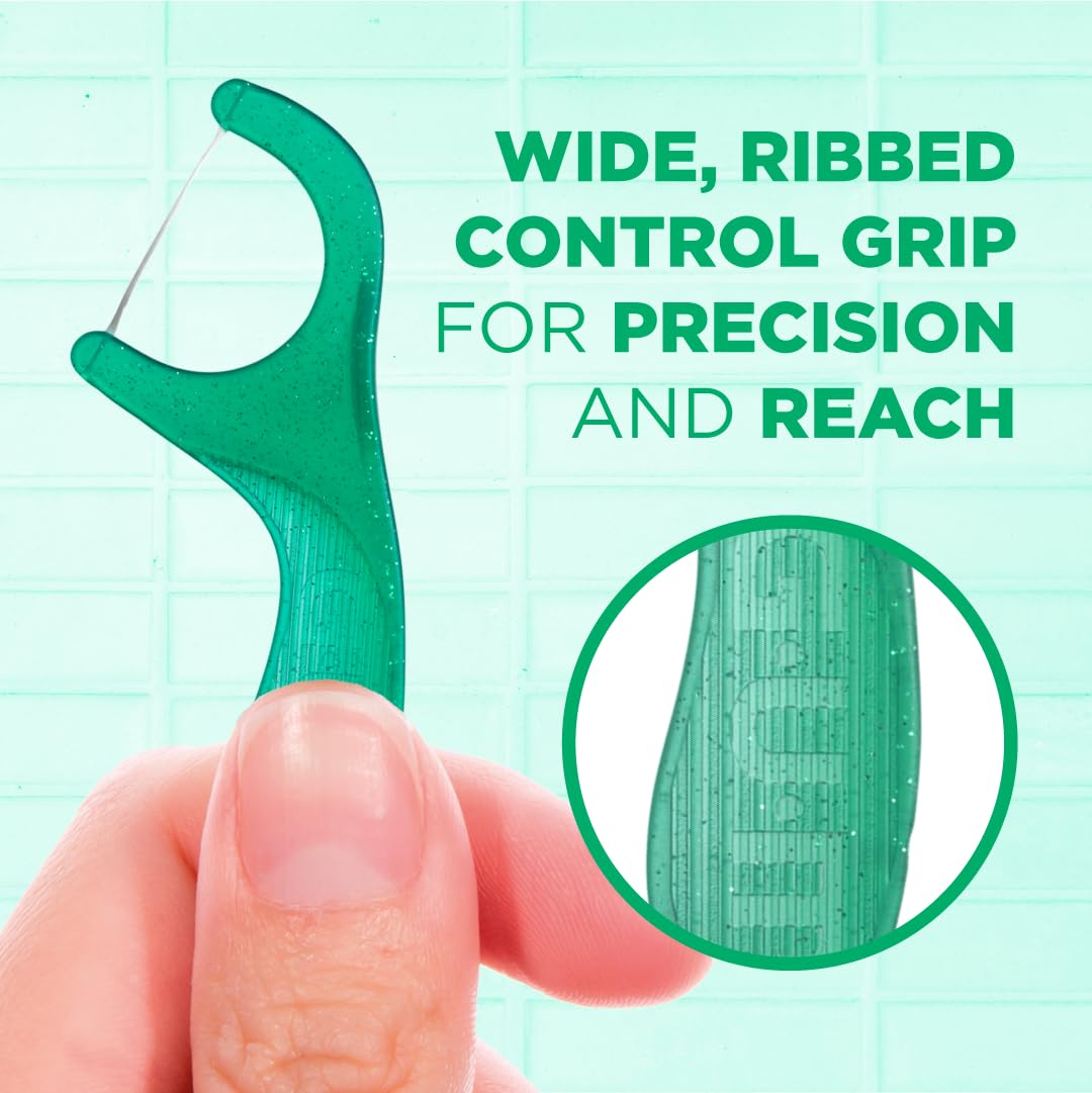 Close-up of waxed floss and premium construction