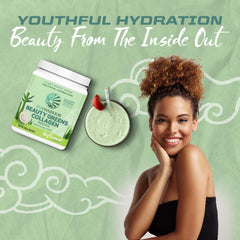 Sunwarrior Beauty Greens Collagen Booster container on kitchen counter