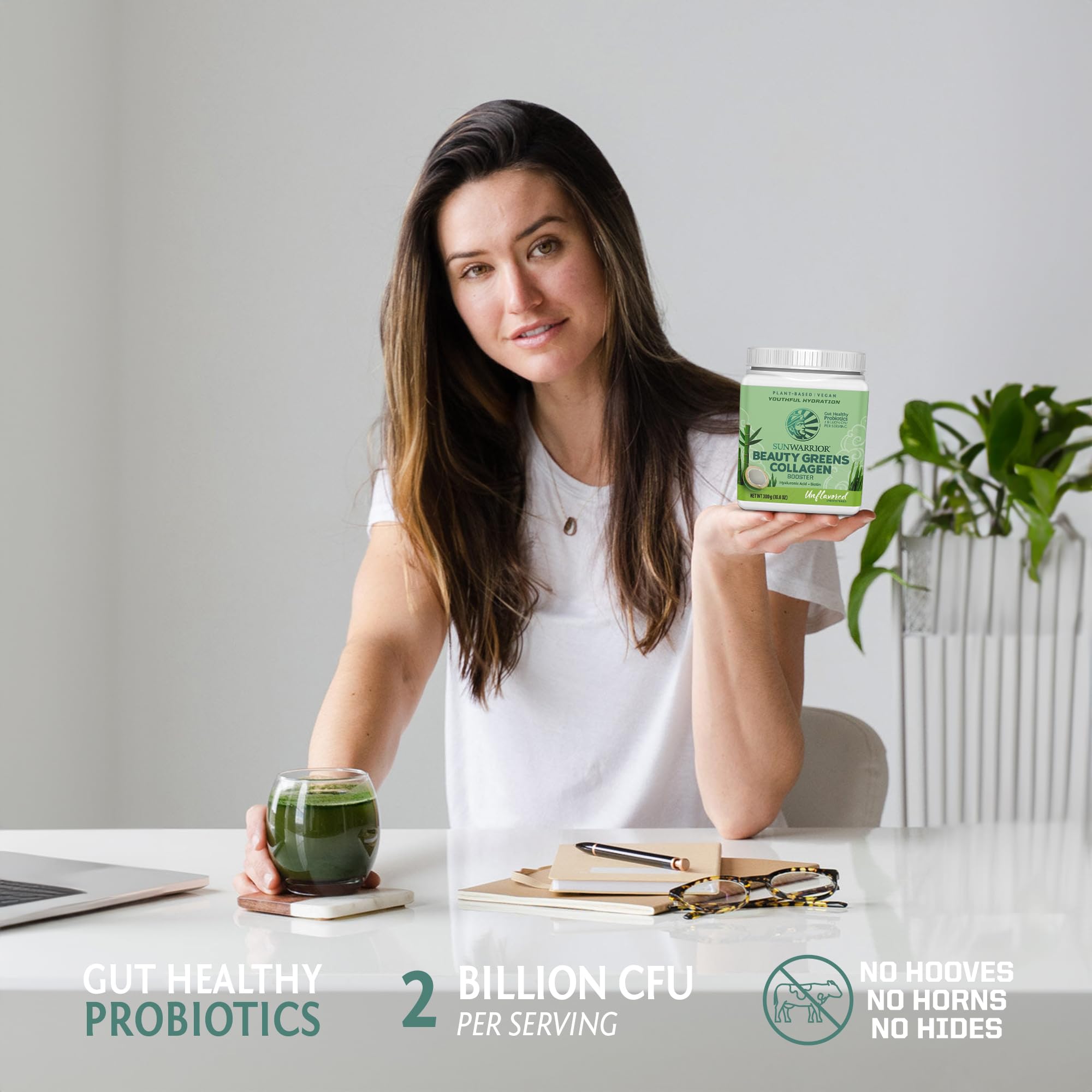 Side view of Sunwarrior Beauty Greens Collagen Booster label