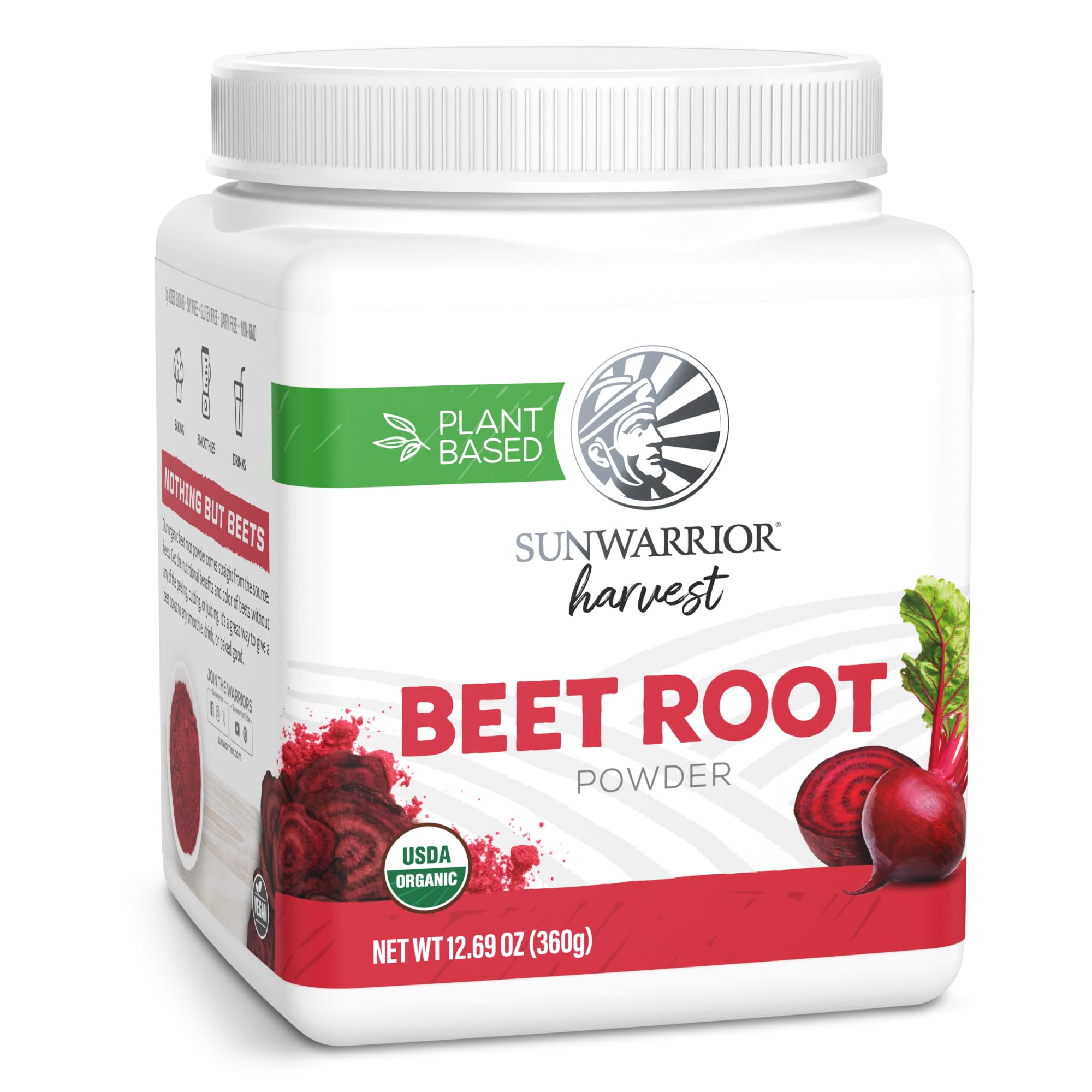 Sunwarrior Beet Root Powder bottle for smoothies and potential energy support.