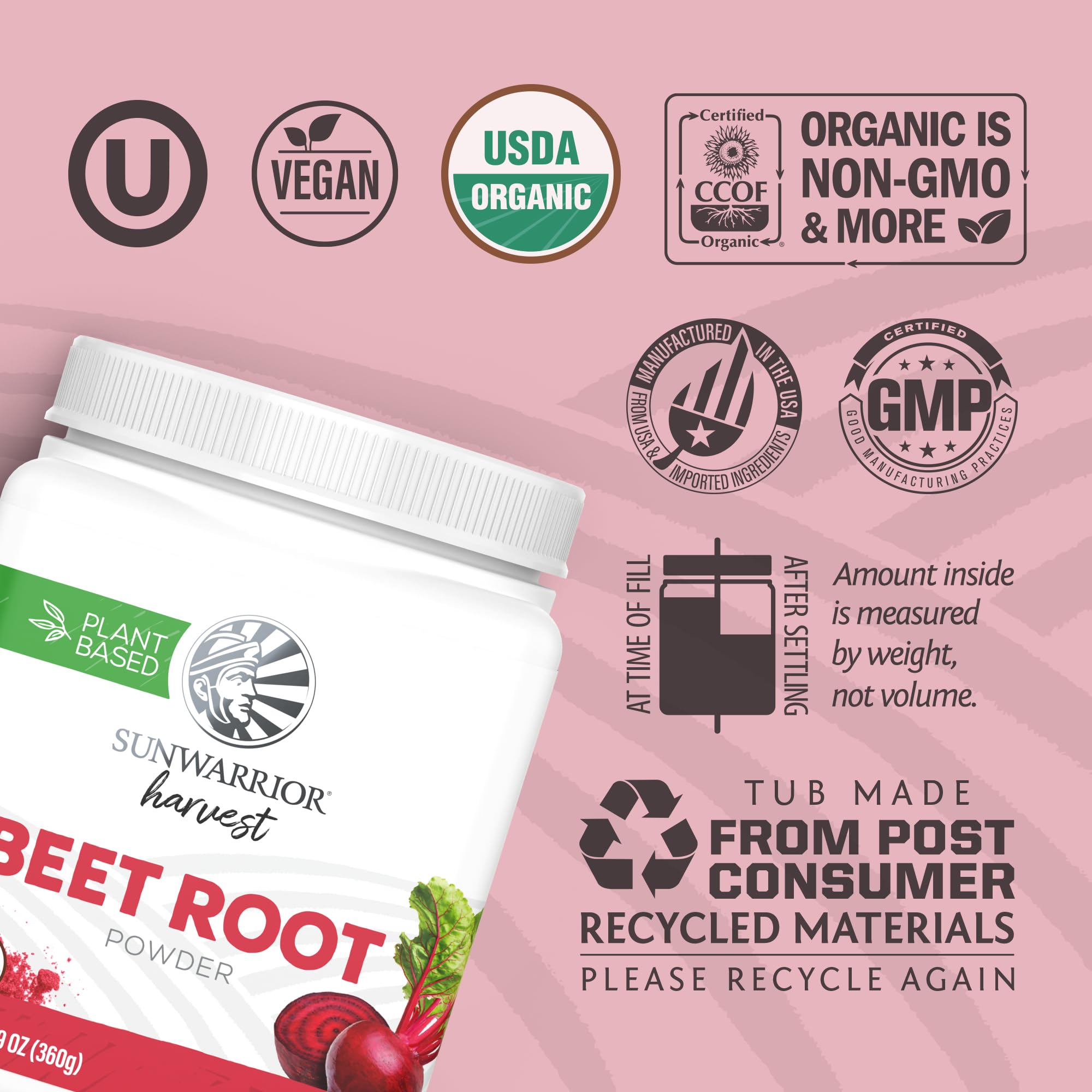 Sunwarrior Beet Root Powder tub ready for daily use in meals.