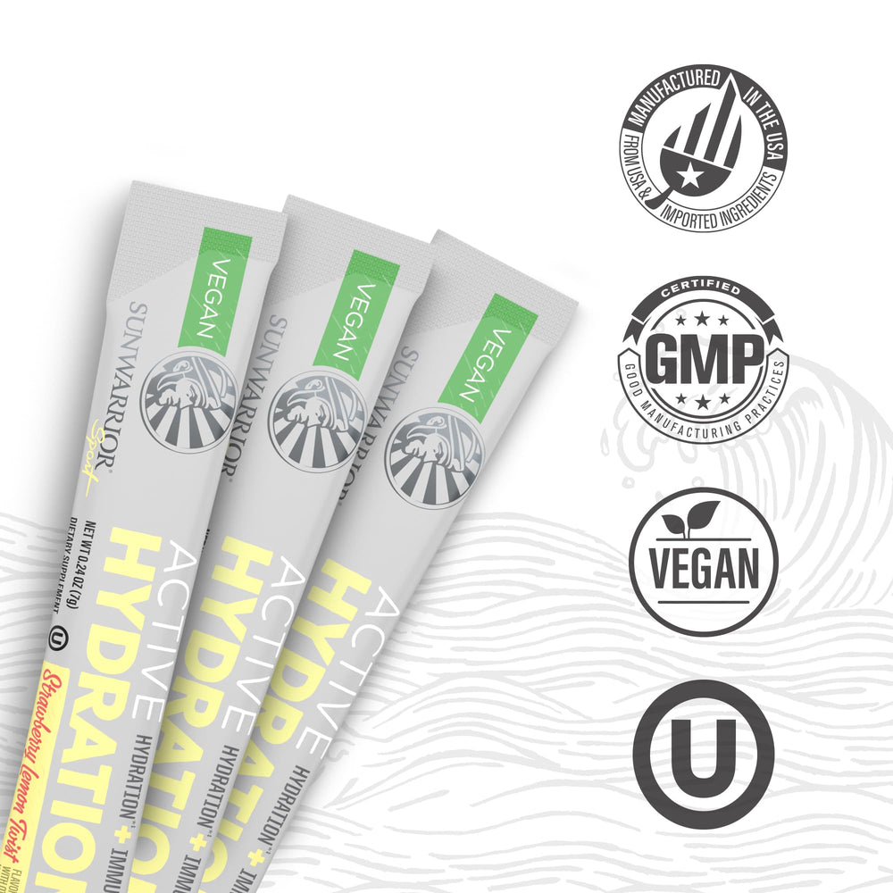 Sunwarrior energy-boost powder being poured for quick workout mix