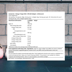 Close-up of two softgels from Sunwarrior algae-based omega-3 supplement