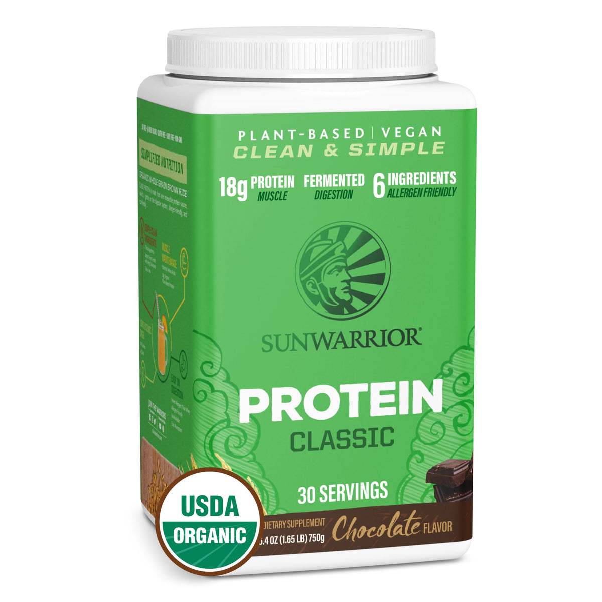 Sunwarrior Organic Brown Rice Protein Chocolate bottle — clean plant-based protein for muscle support