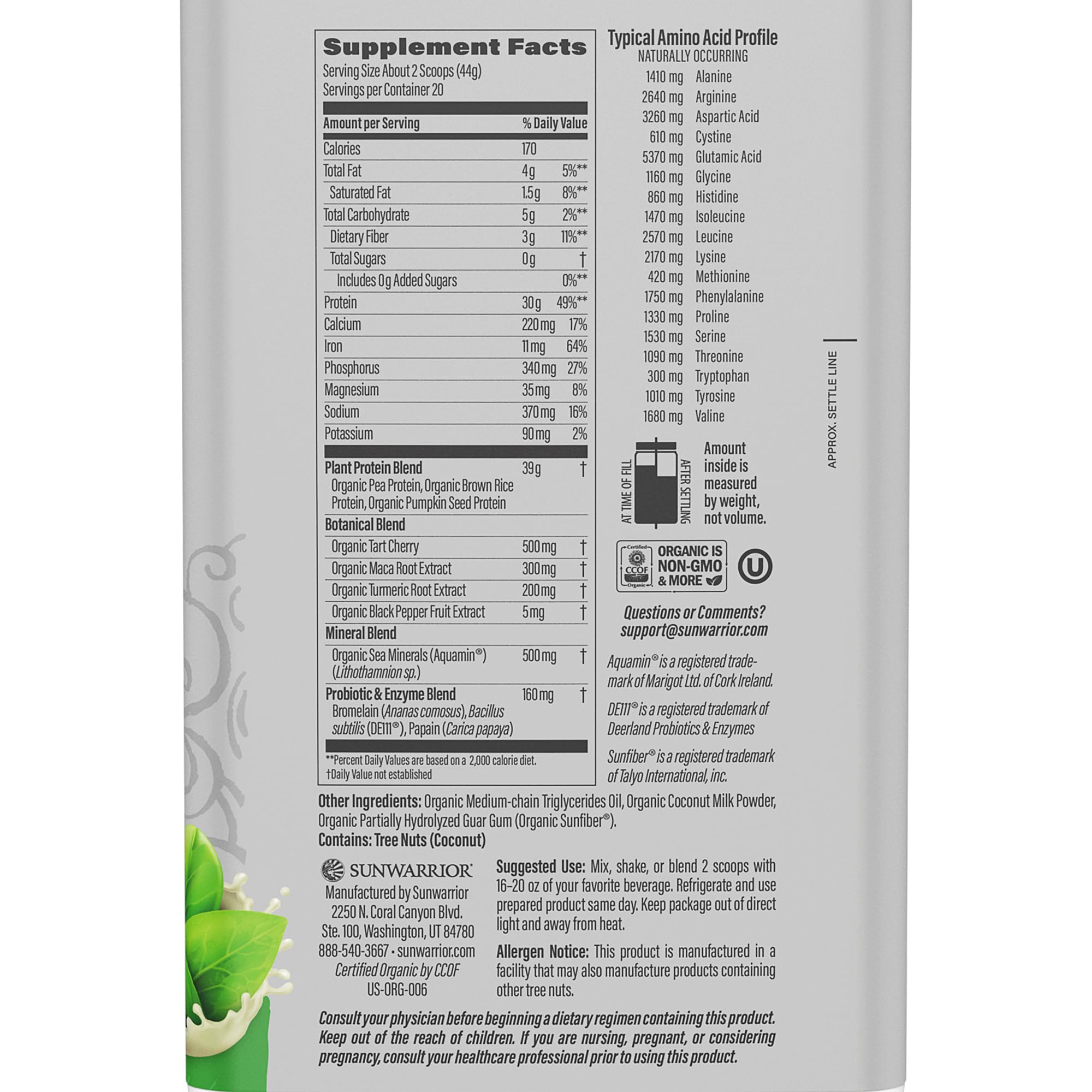 Scoop pouring unflavored vegan protein powder