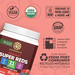 Sunwarrior Organic Super Reds berries blend with blueberries and acai for antioxidant support