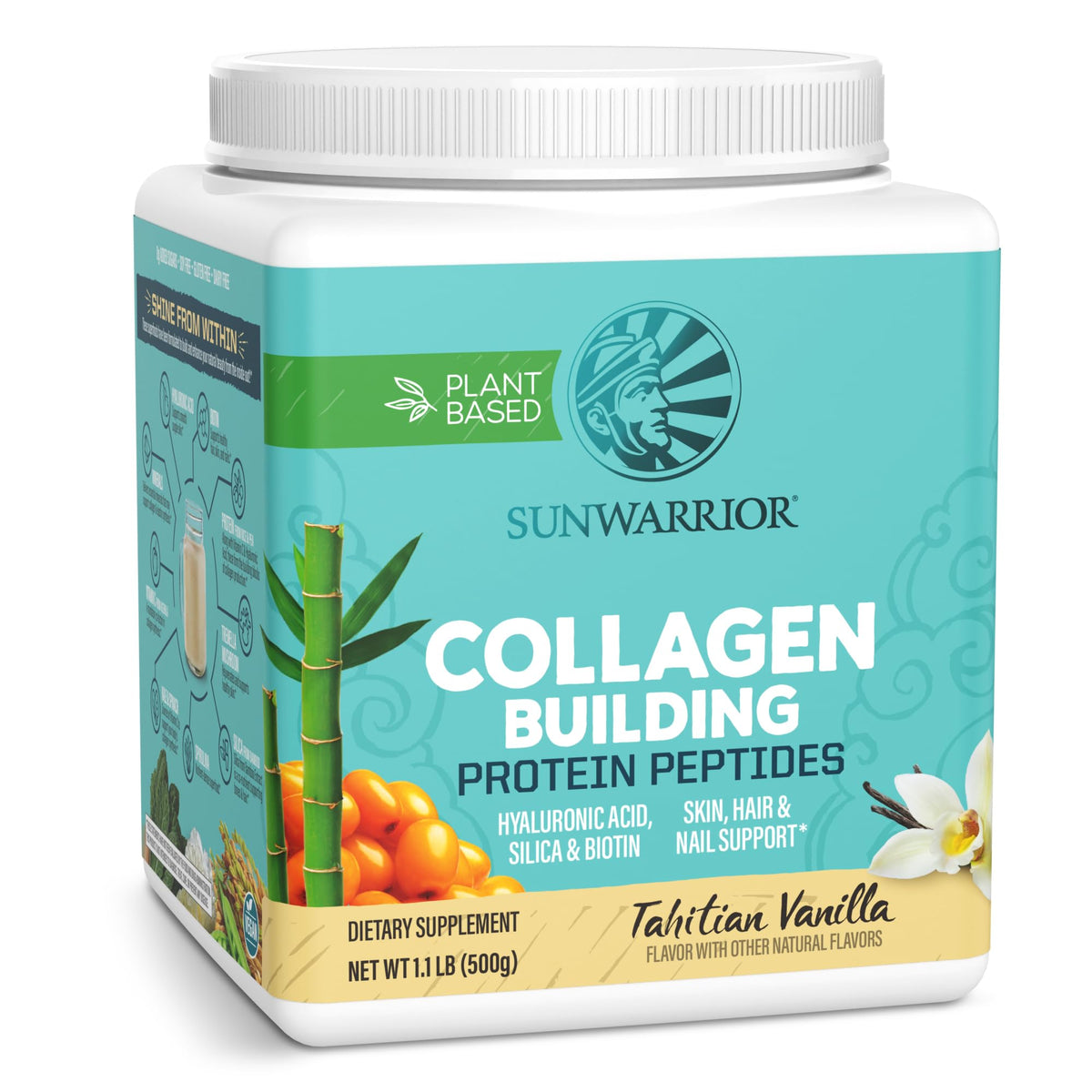 Sunwarrior Vegan Collagen Building Protein Peptides Vanilla container front view