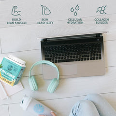 Ingredients icons for hyaluronic acid, silica, and biotin