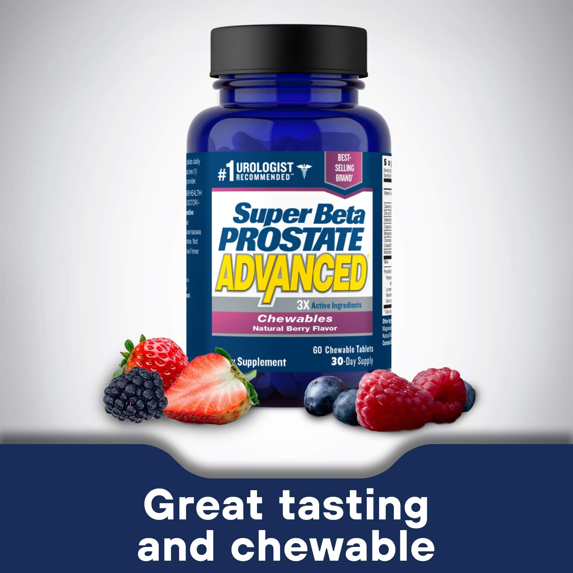 Close-up of SUPER BETA PROSTATE Advanced Chewables bottle label