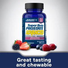 Close-up of SUPER BETA PROSTATE Advanced Chewables bottle label