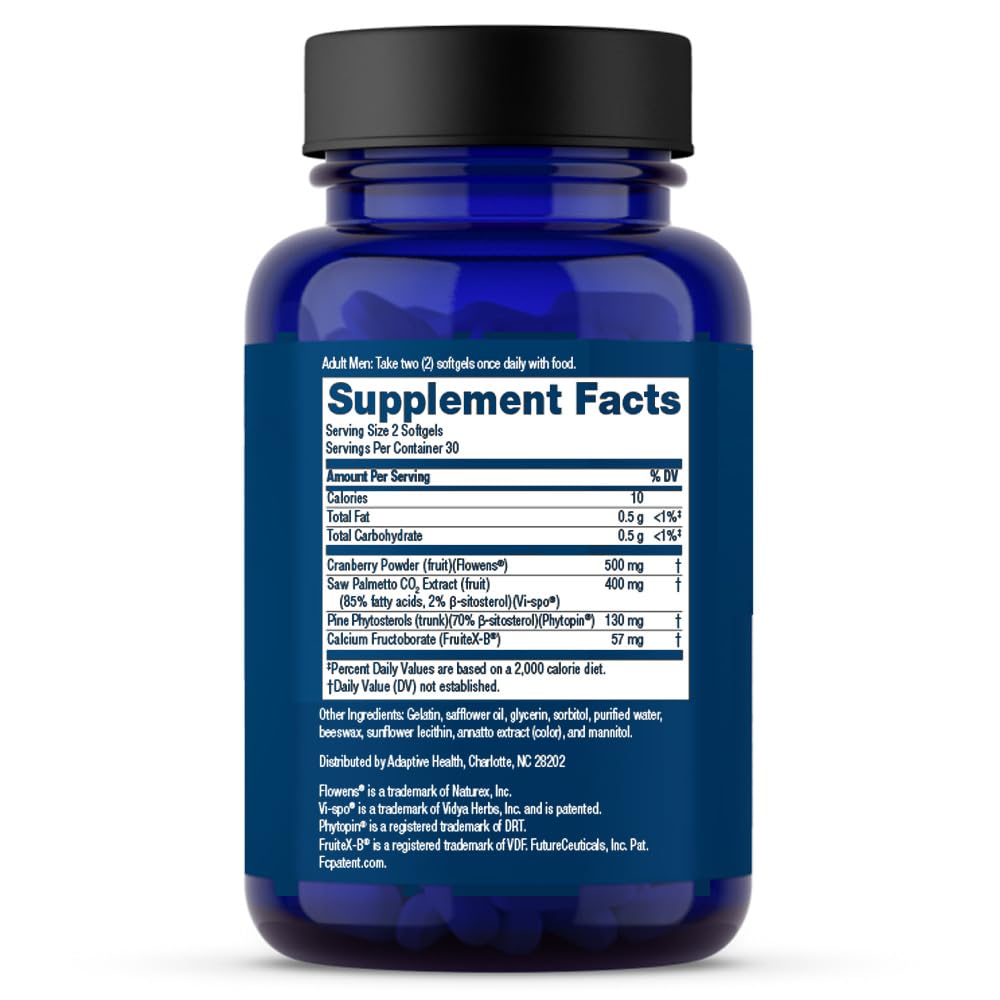 Close-up image of Flowens cranberry powder, Vi-spo saw palmetto, Phytopin pine phytosterols, FruiteX-B ingredients