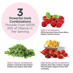 Graphic depicting 12 organic fruits, vegetables, and herbs used in Super-C Plus