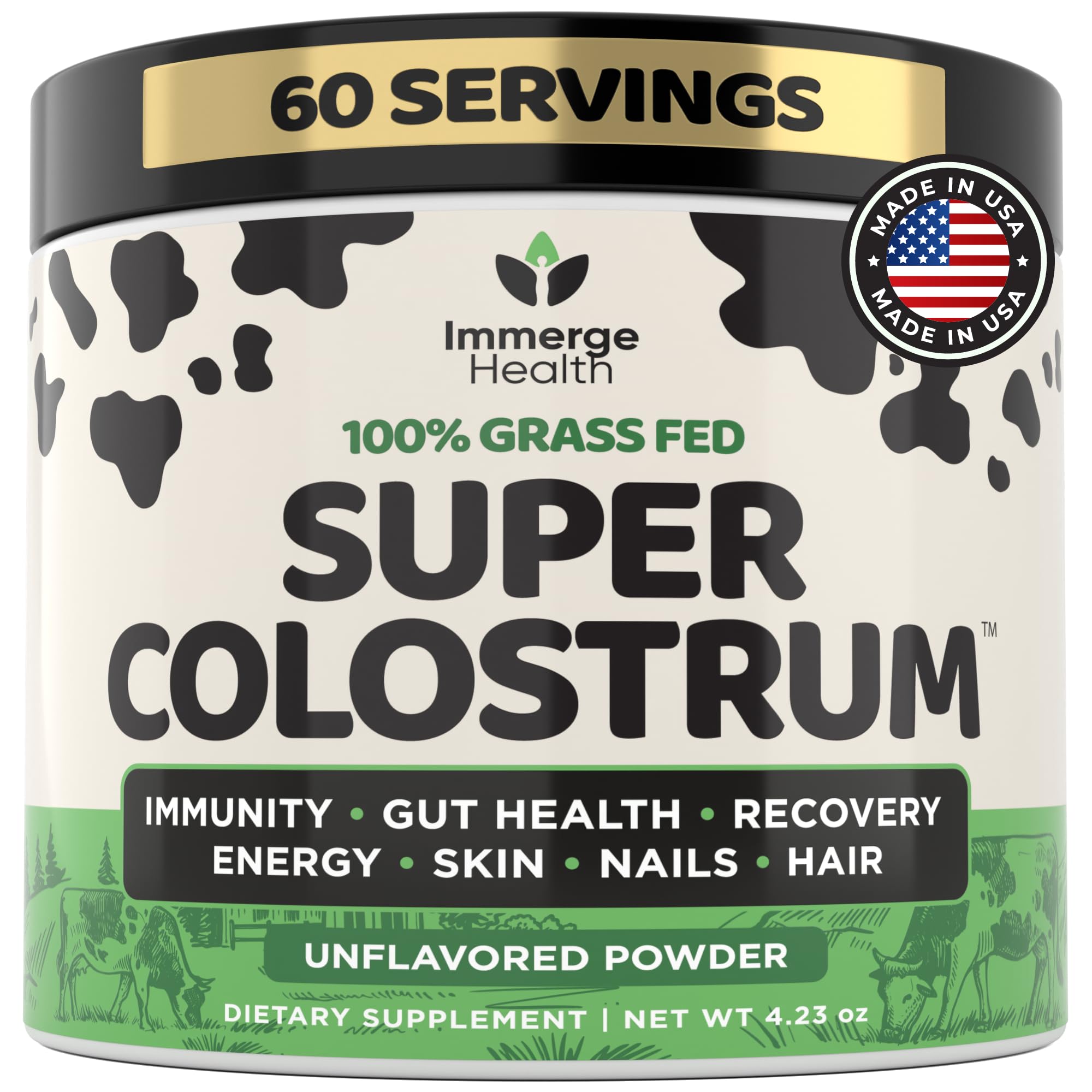 Super Colostrum Grass-Fed Bovine Colostrum Powder canister on white background