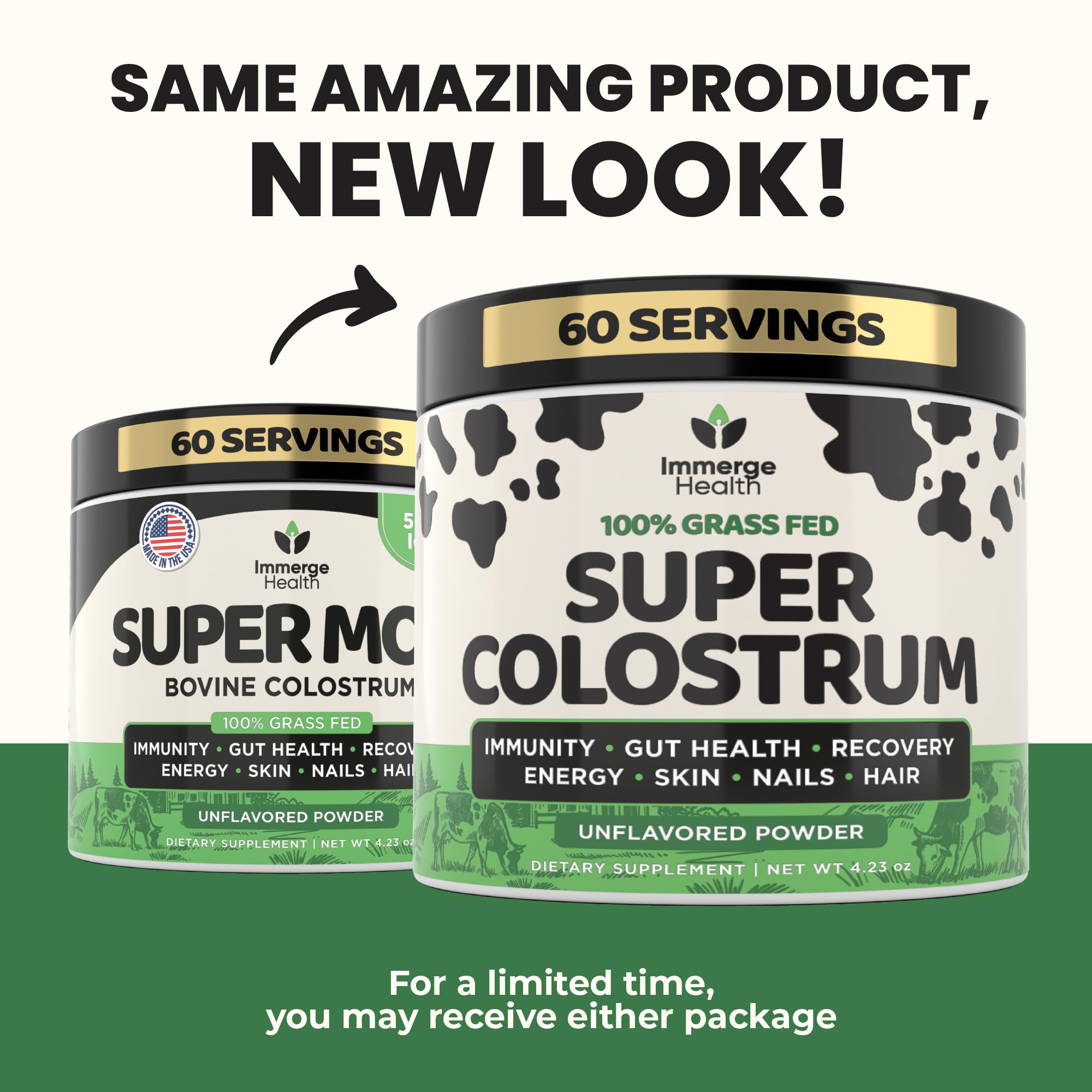 USA-made label on colostrum product bottle