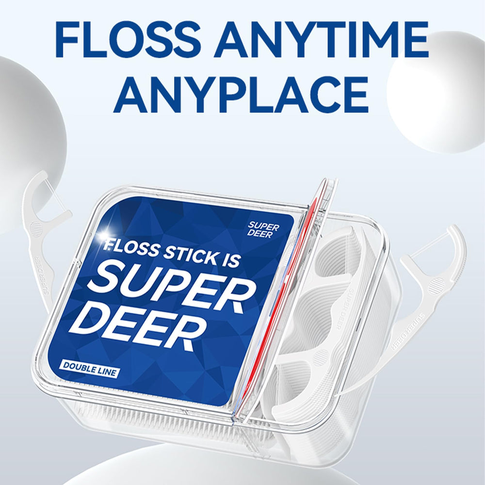 Close-up illustrating twin-line floss threads for 2x cleaning power