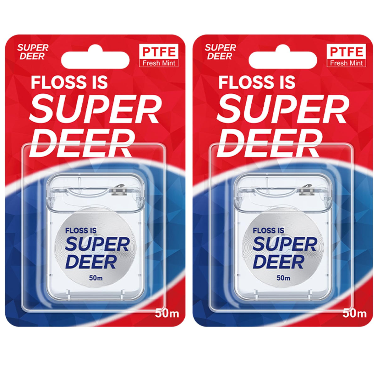 Front view of Super Deer Flat Dental Floss Mint 50m packs