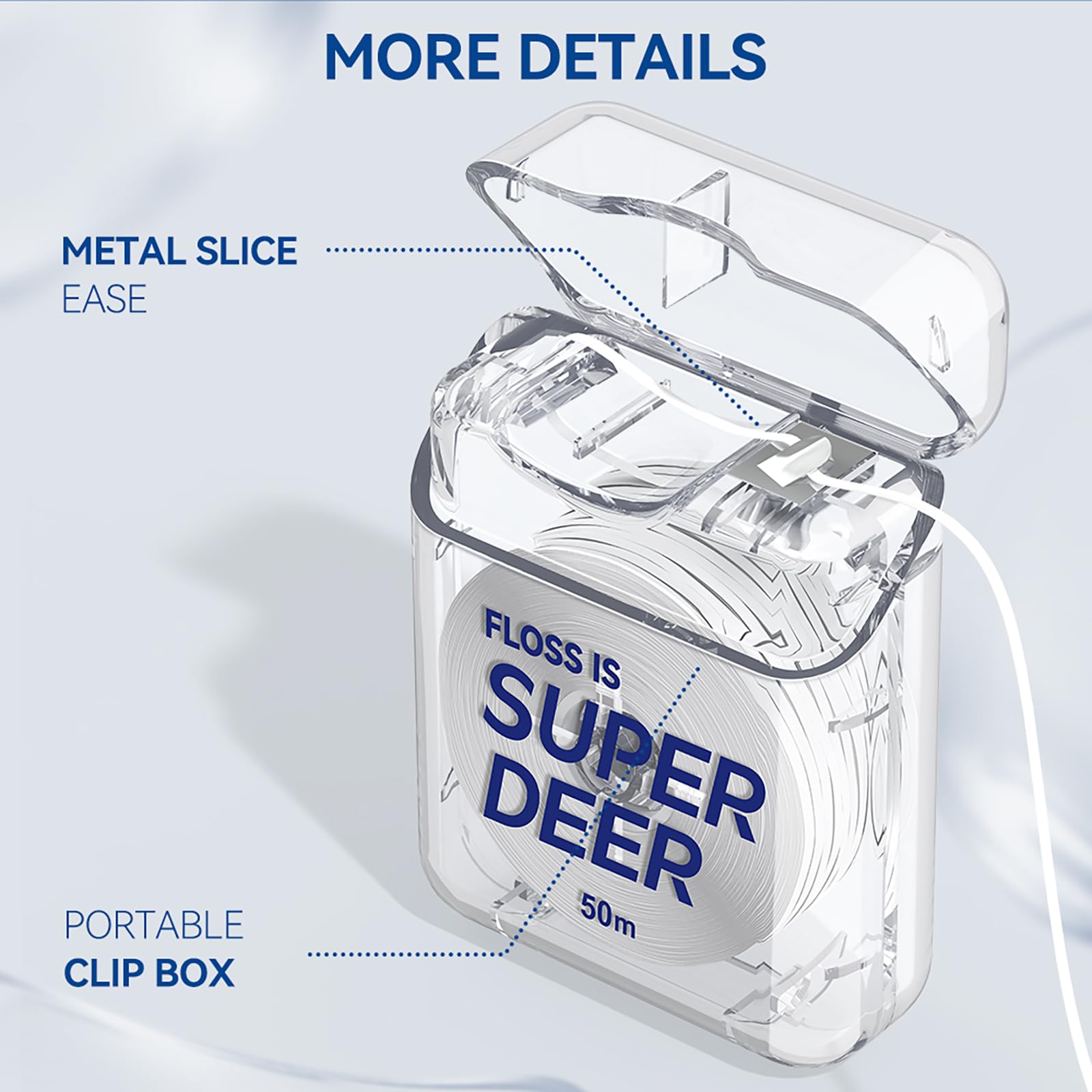 Two mint PTFE floss packs for deep cleaning