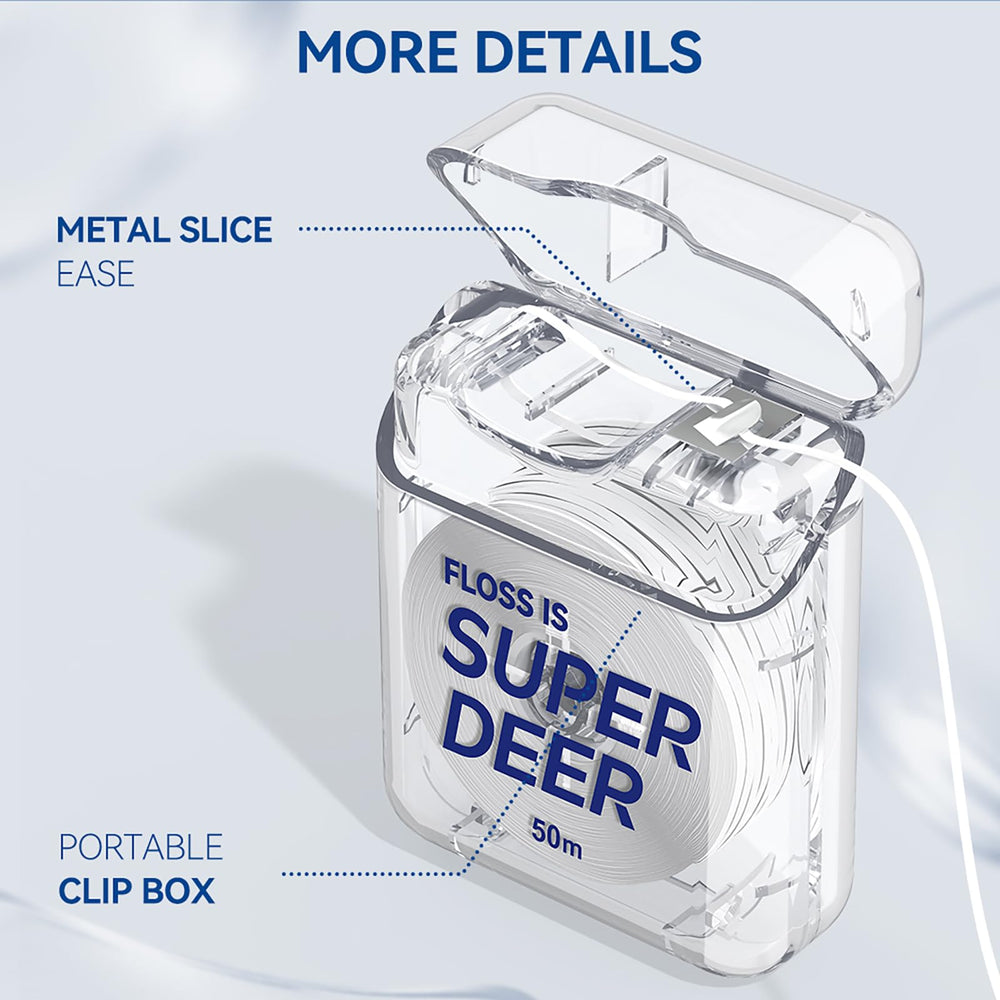 Two mint PTFE floss packs for deep cleaning