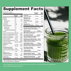 Close-up of scoop with green powder and blue acai flavor label