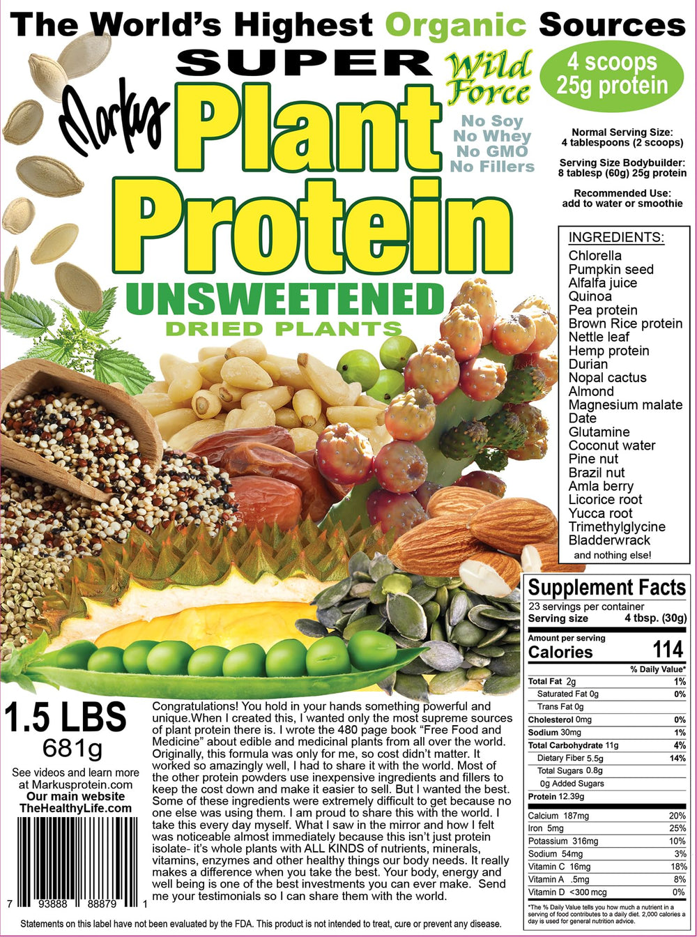 Close-up of texture and ingredients including pine nuts, chlorella, durian and prickly pear cactus