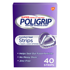 Front view of Super Poligrip Comfort Seal Adhesive Strips packaging
