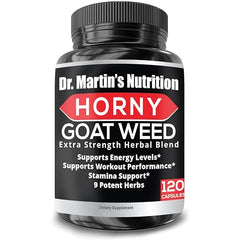 Front packaging of Horny Goat Weed supplement with 120 capsules