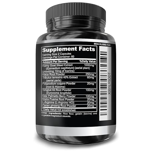 Back label detailing ingredients for Horny Goat Weed supplement