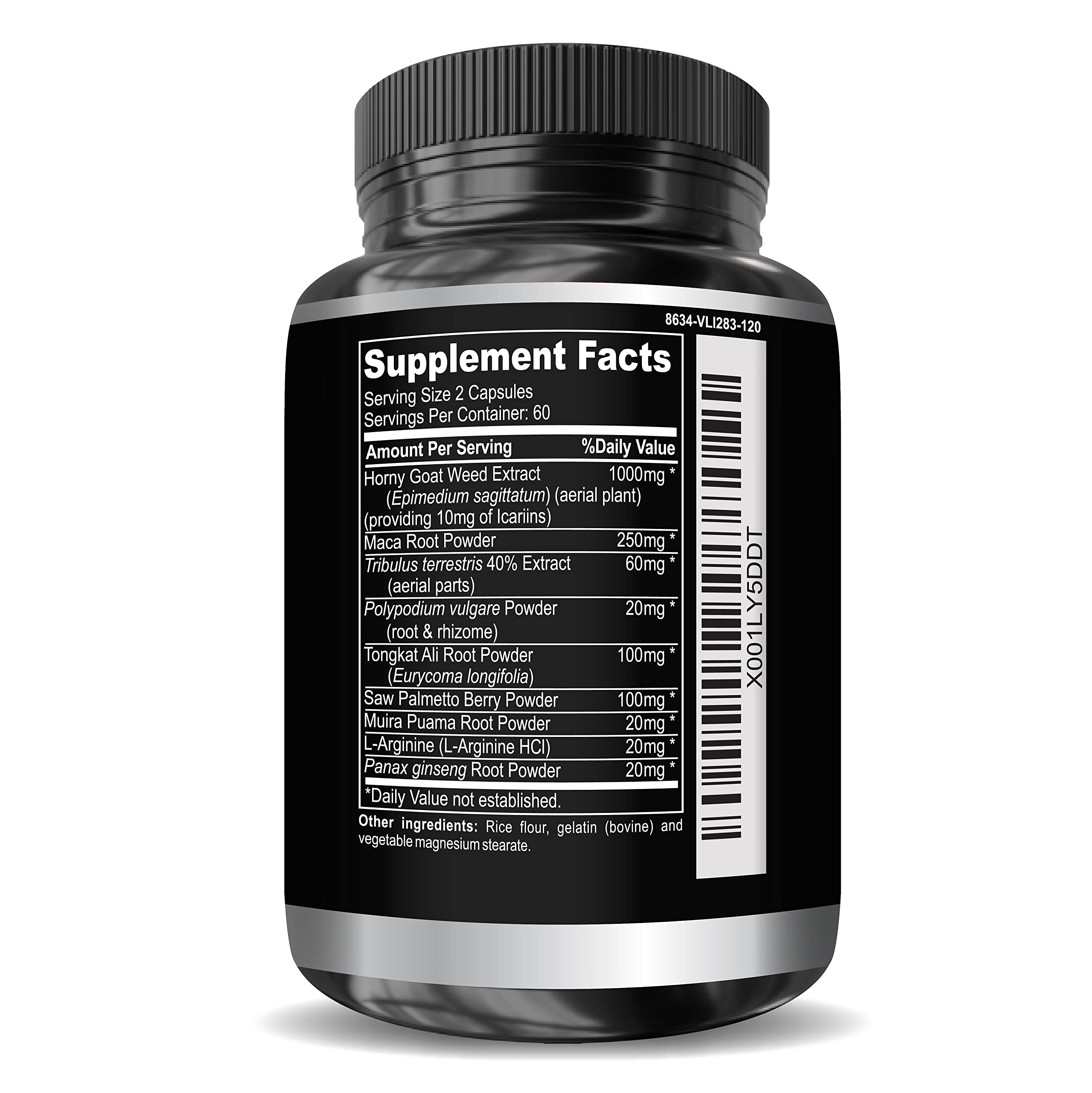 Nutrition facts panel of Horny Goat Weed supplement