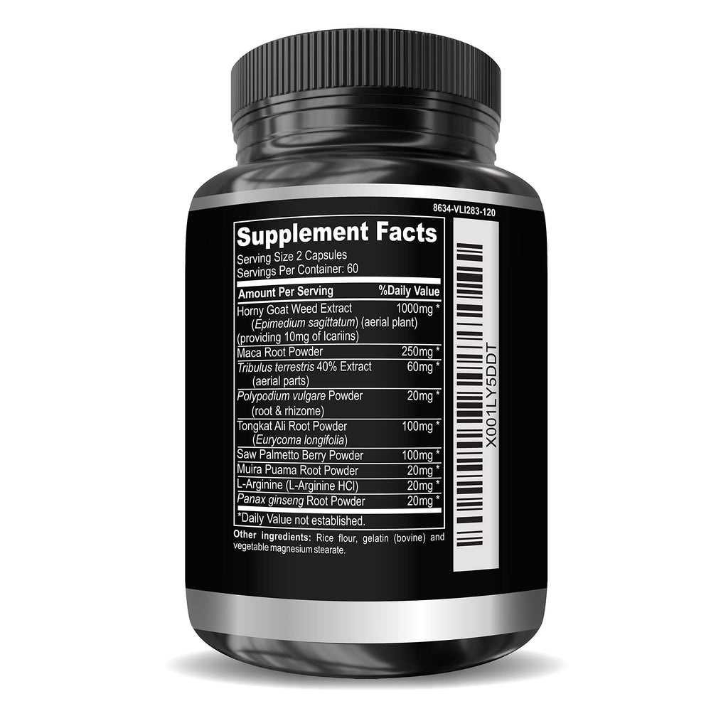 Nutrition facts panel of Horny Goat Weed supplement