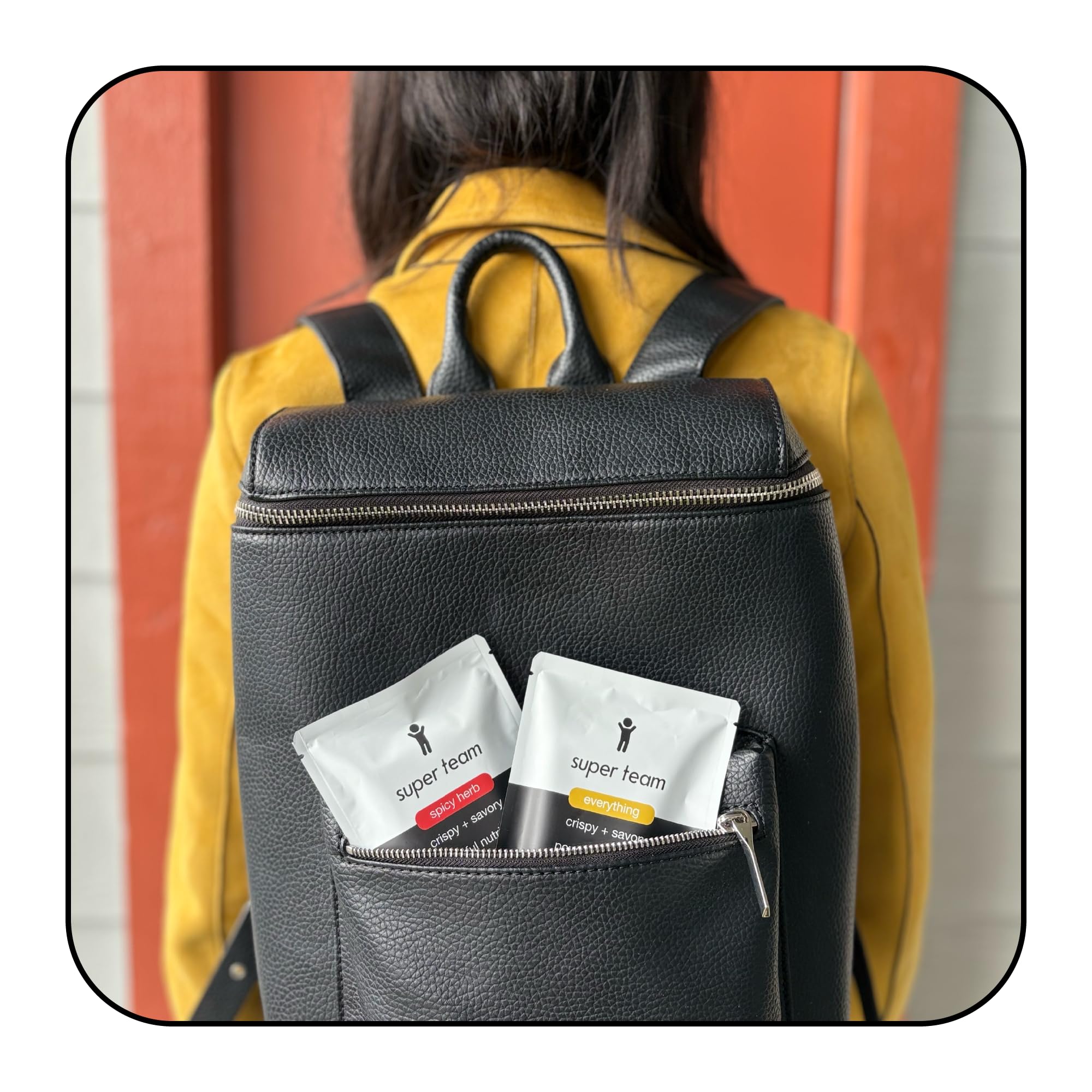 Super Team savory crispy bar allergen-free label signals vegan and gluten-free options.