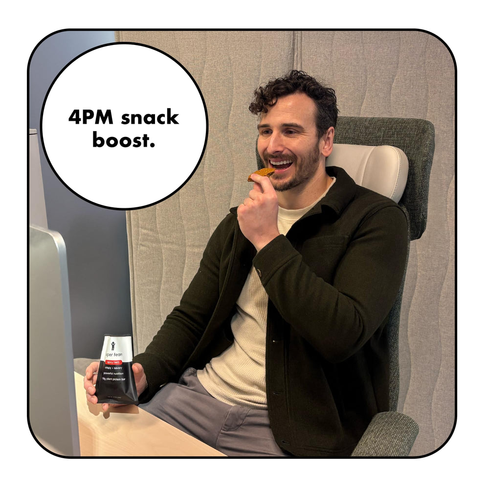 Super Team savory crispy bar on kitchen counter ready for quick breakfast.