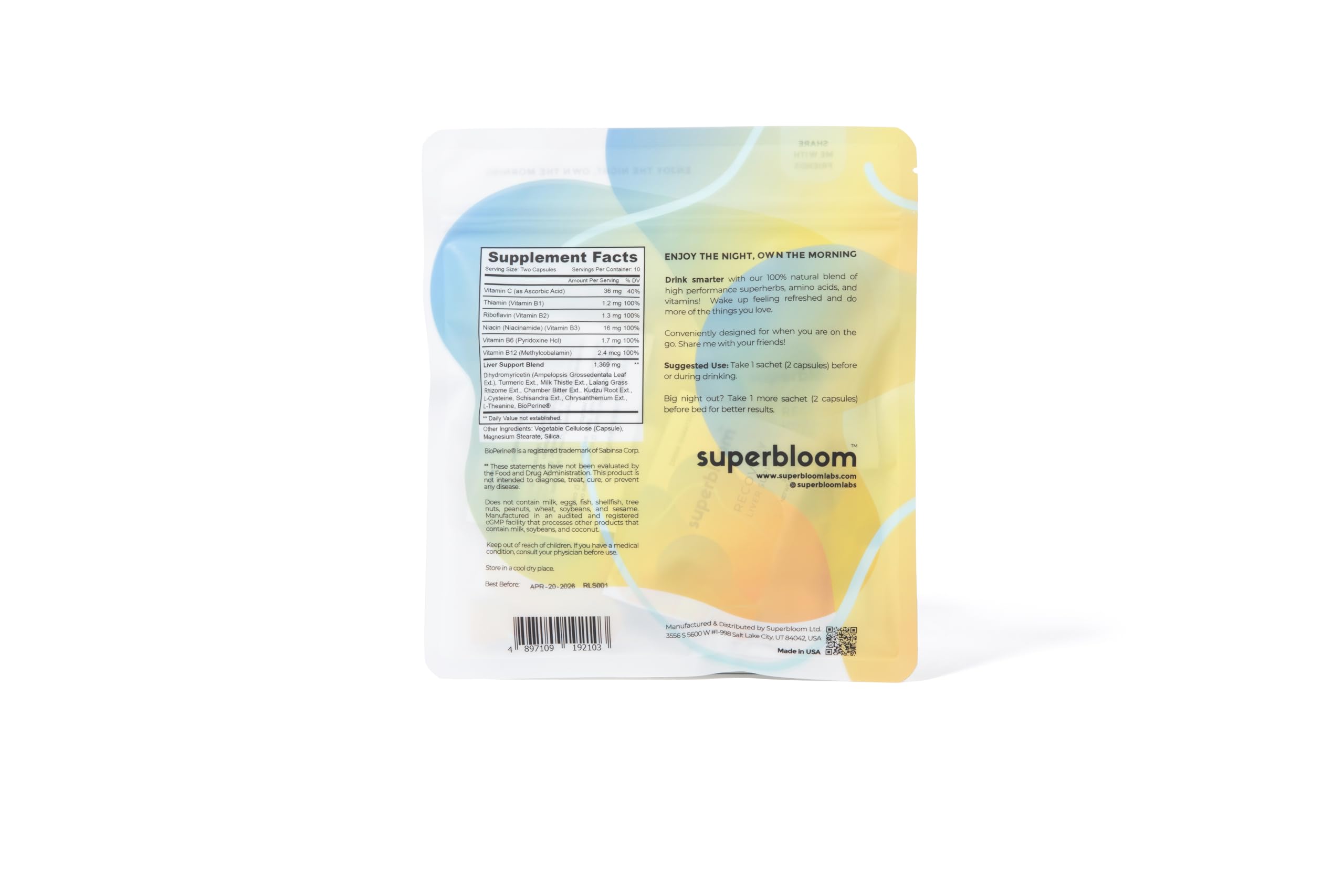 Close-up of travel-friendly liver recovery sachets