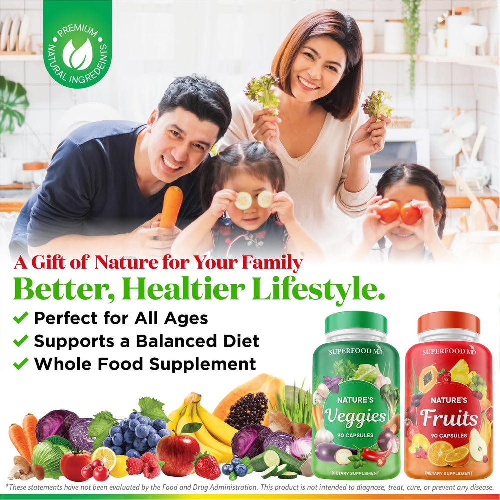 Assorted fruits and vegetables used in the capsules