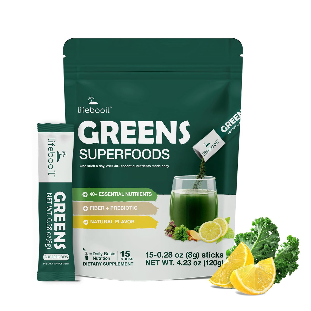 Front view of Superfood Green Drink Mix packaging
